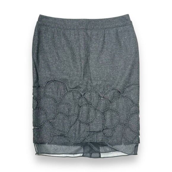 Lavender Label Vera Wang Grey Wool Silk Floral and Mesh Detail Pencil Skirt Sz 4 - Picture 2 of 11